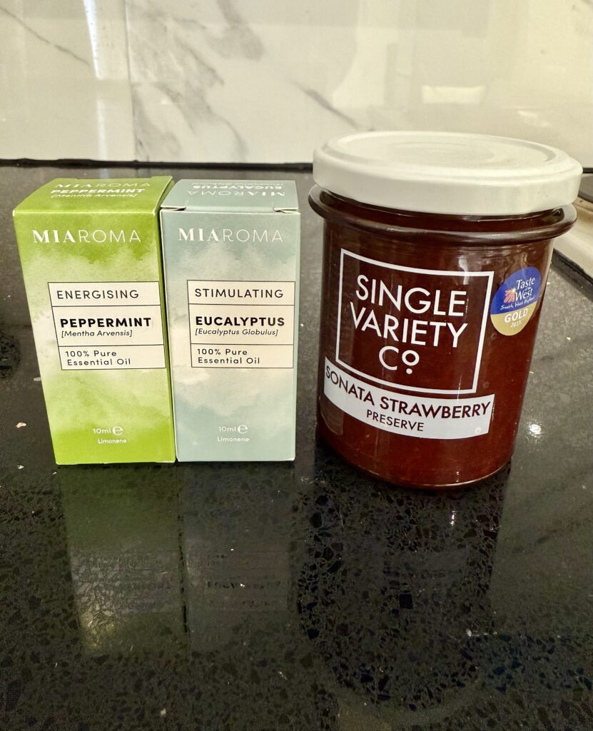 essential oils and strawberry preserve 